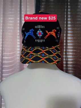 Black Southwestern Embroidered Baseball Cap - Multicolor Pattern